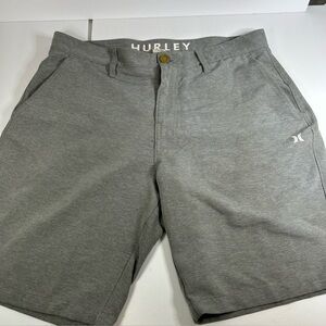 Men’s 34 Hurley hybrid grey strip shorts pockets button zip